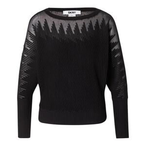 DKNY Black Neutral Monochromatic Sheer Inlay Ribbed Sweater Plus Size‎ 2X New